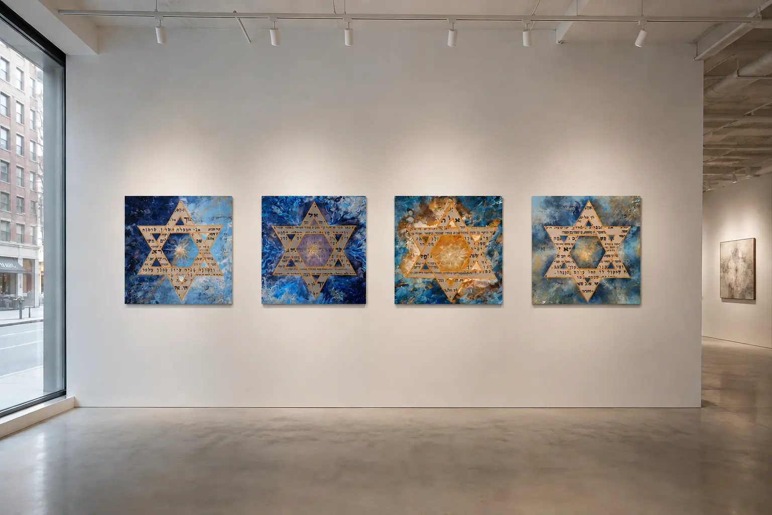 Rendering of the artworks in an exhibition space